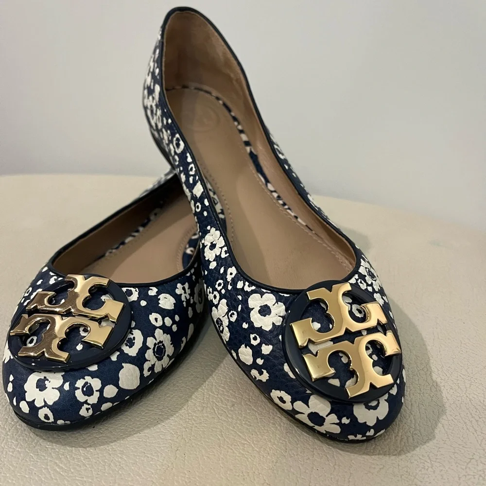 Tory Burch Claire Floral Leather Slip Ons Ballet Flats Big Girl Size 4.5